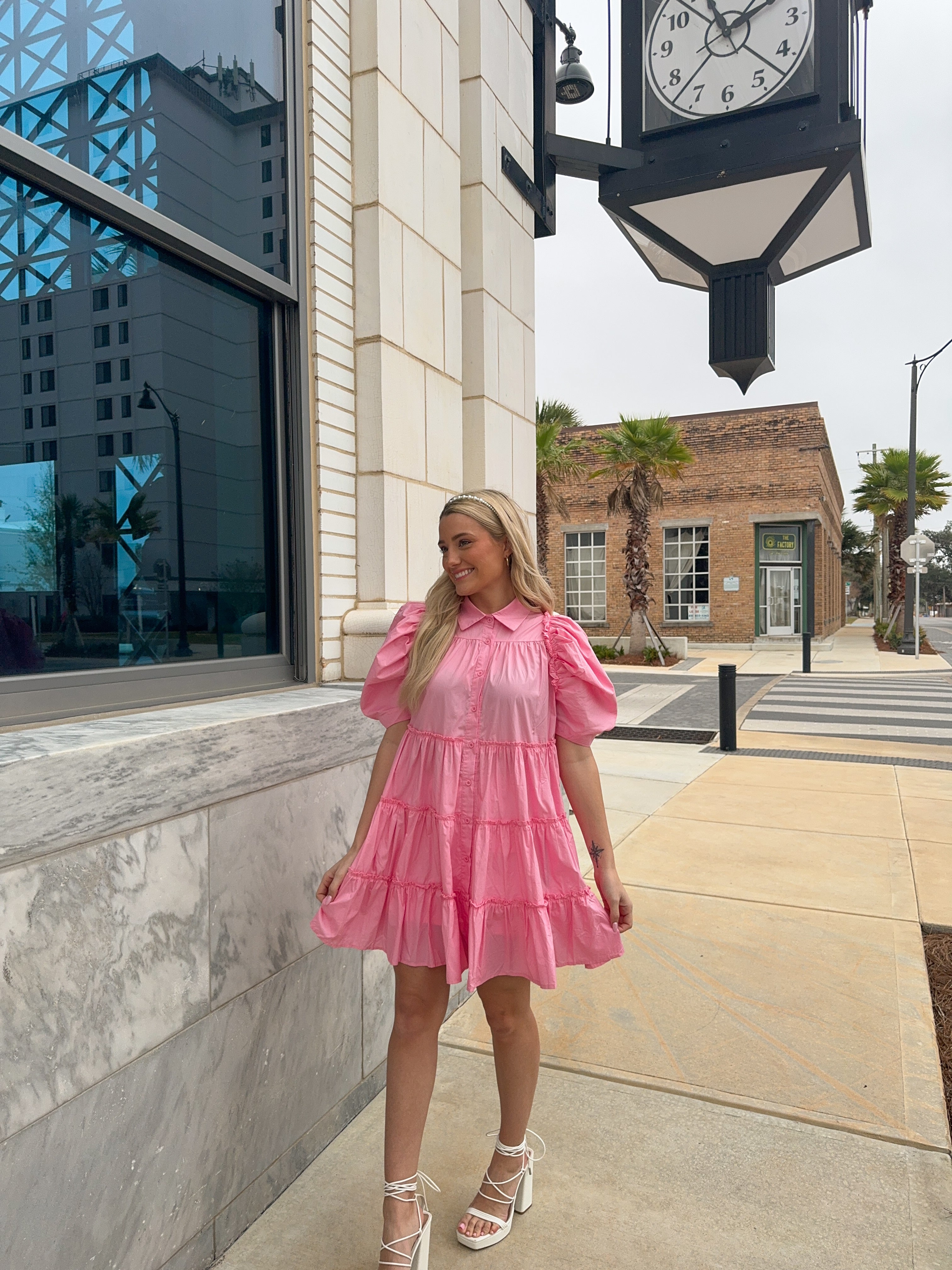 Emory Babydoll Puff Dress - Pink