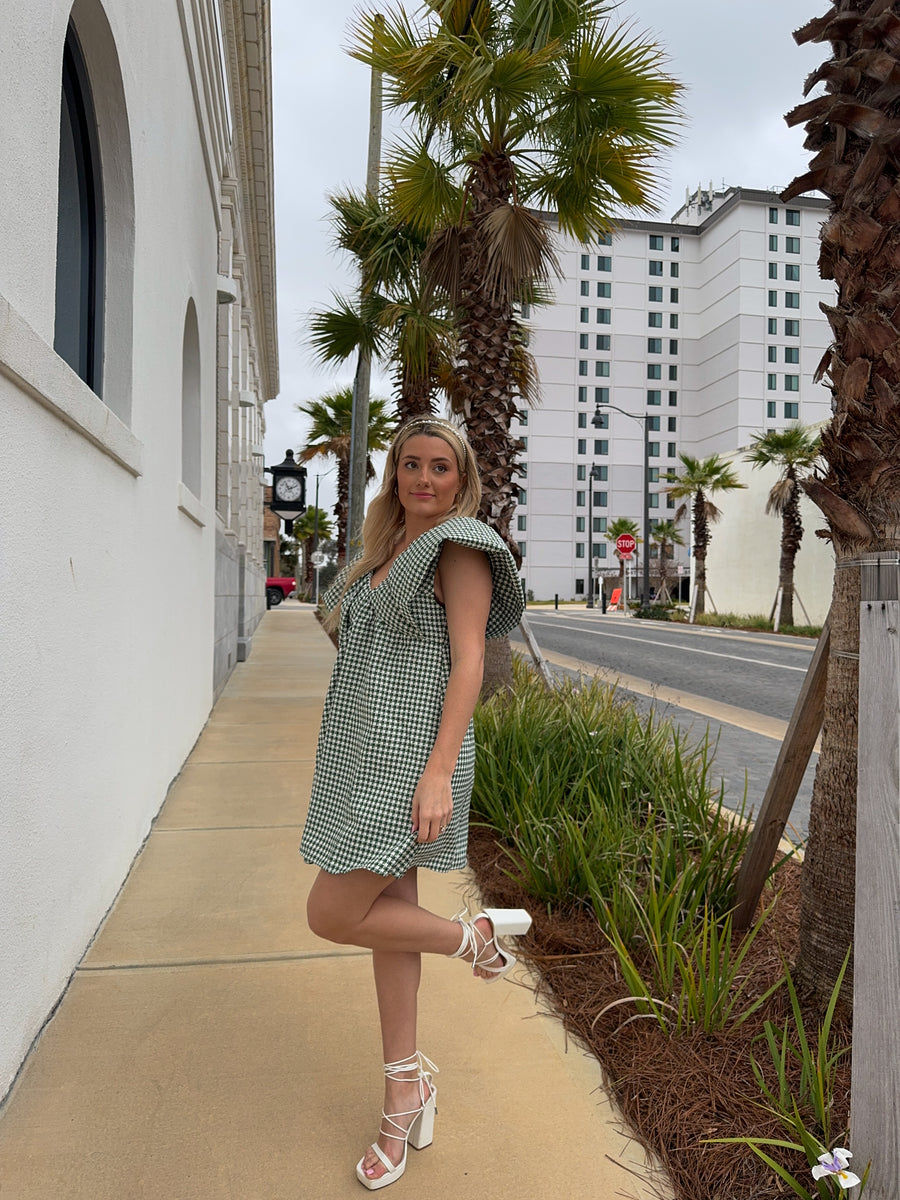 Hazel Houndstooth Dress - Green