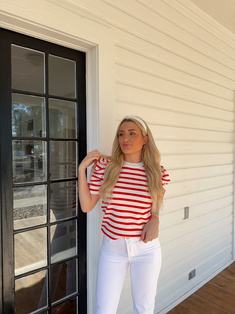 Blaire Puff Striped Top - Red