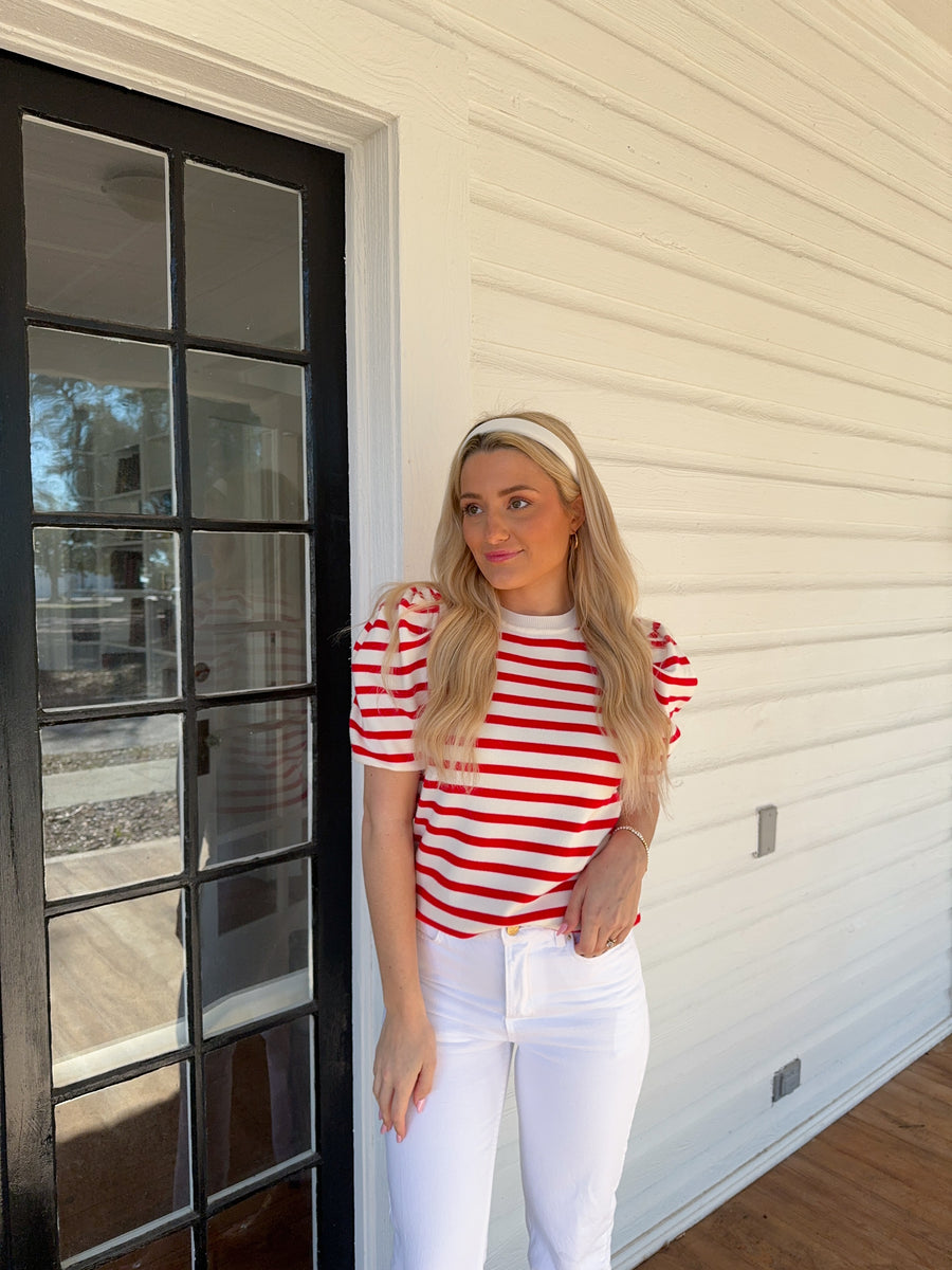 Blaire Puff Striped Top - Red