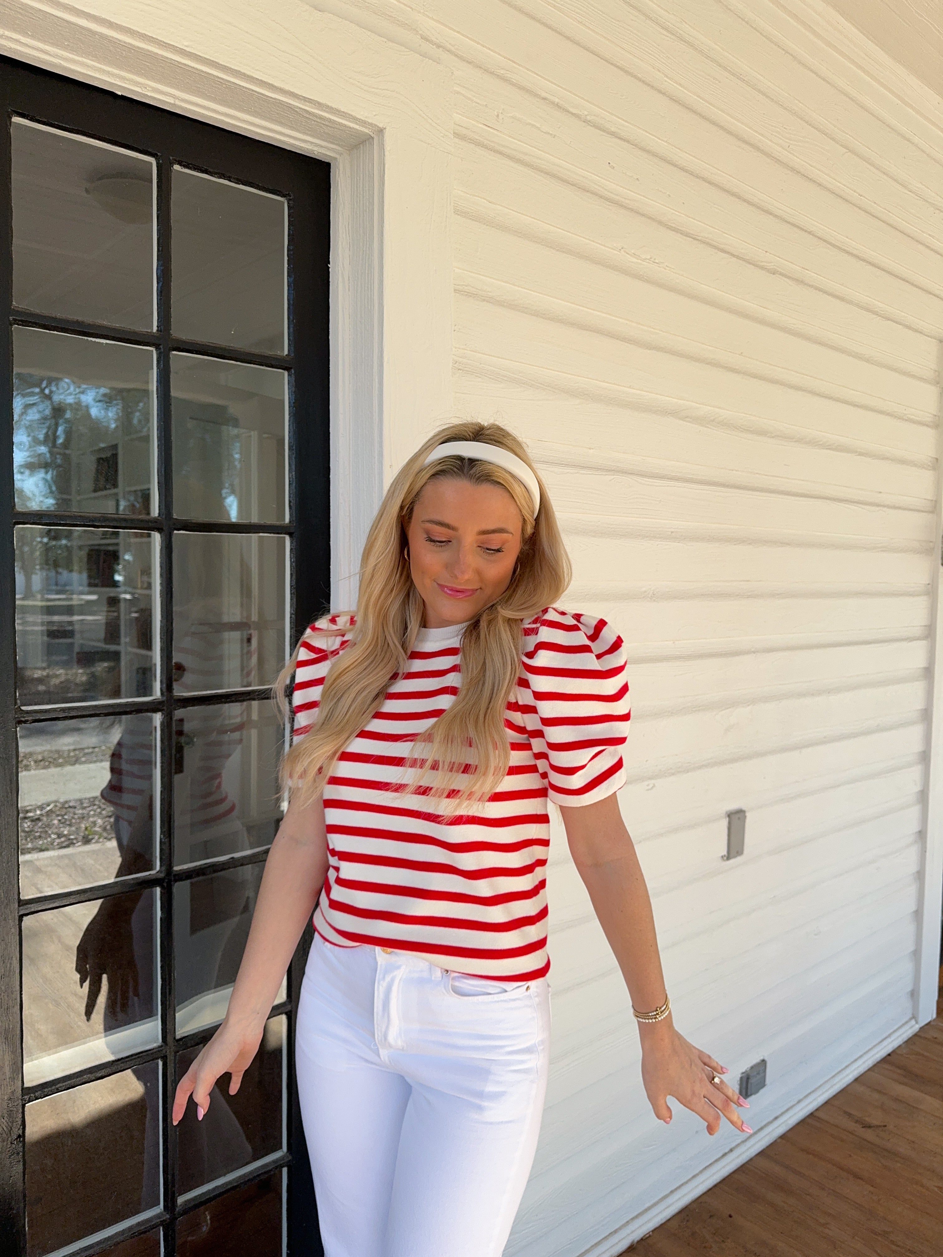 Blaire Puff Striped Top - Red