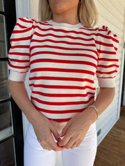 Blaire Puff Striped Top - Red