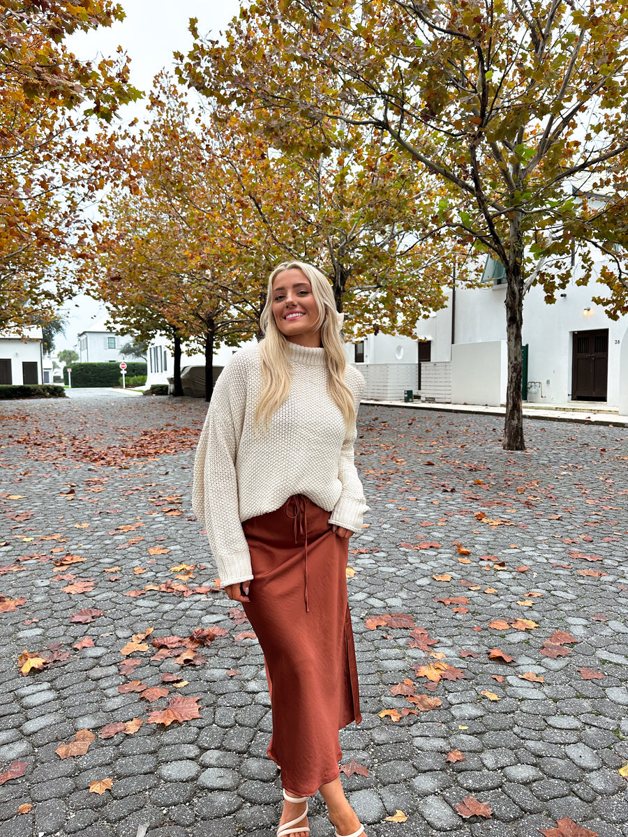 Abbey Satin Midi Skirt - Rust